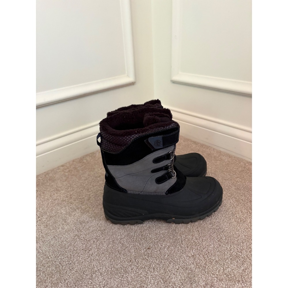 Khombu Snowtracker Kids Winter Boots Black Grey Faux Fur Lined Size 6M 185839